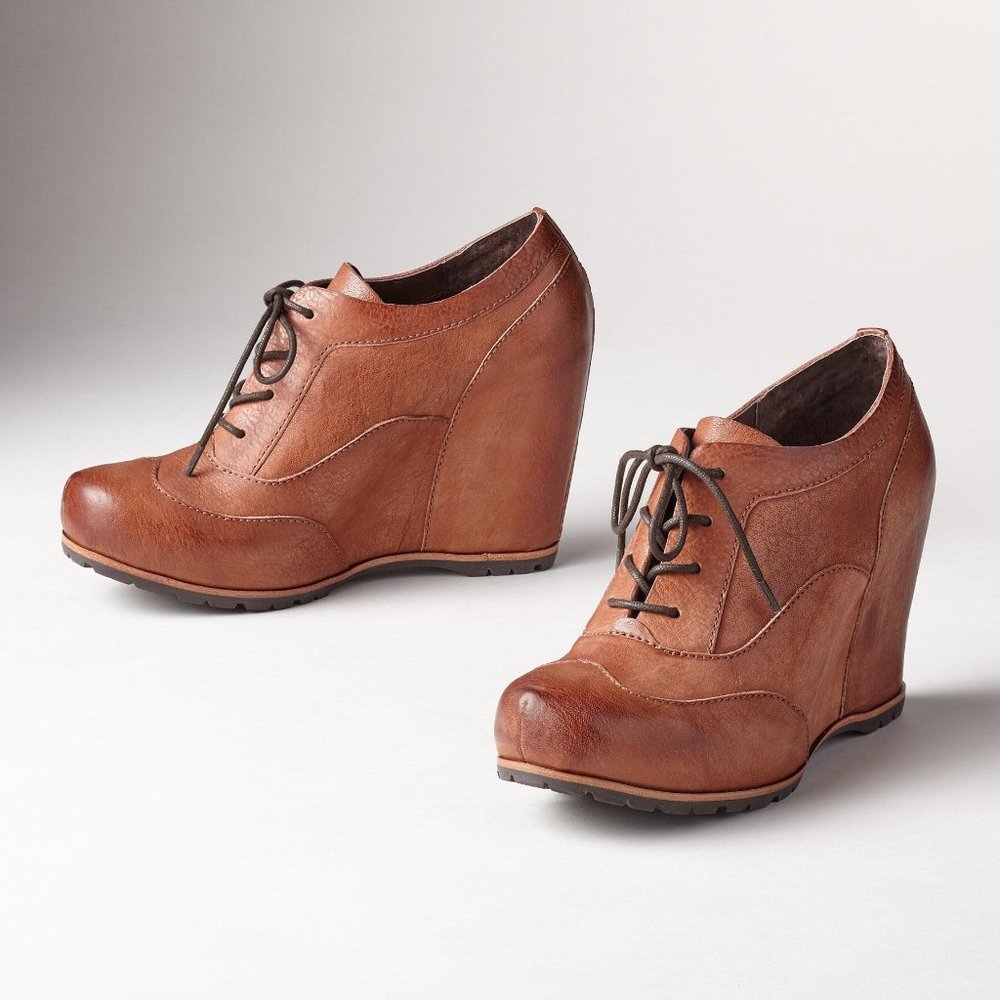 Kork-Ease Gwenda Covered Wedge Tie Leather Oxford Boot Bootie Shoe - Brown Sz 7